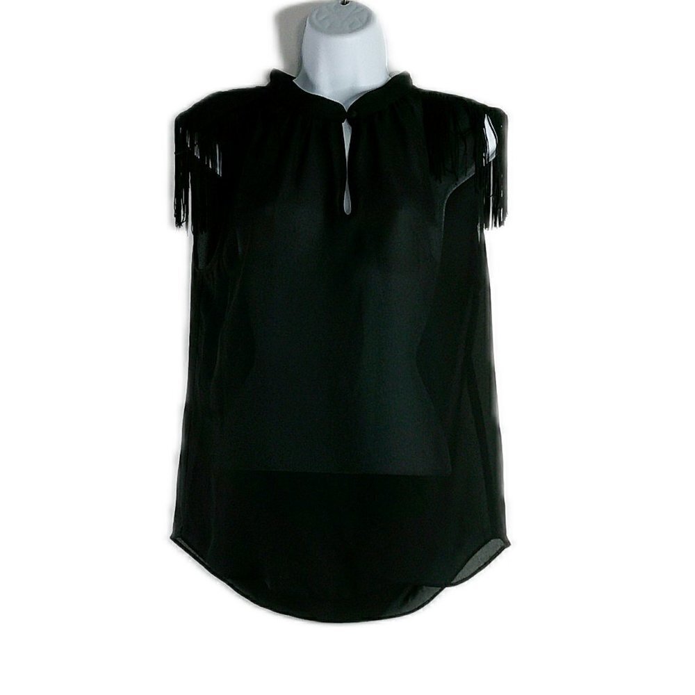 BCBGeneration - Sheer Black Fringed Top - Size Medium
